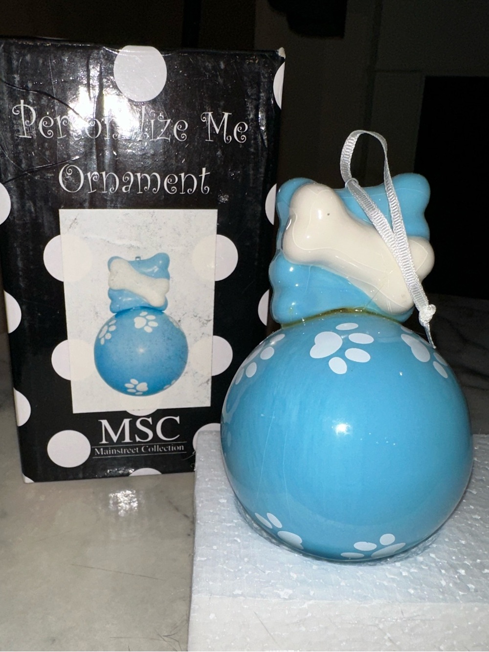 MSC Blue Paw Print Personalized Holiday Ornament